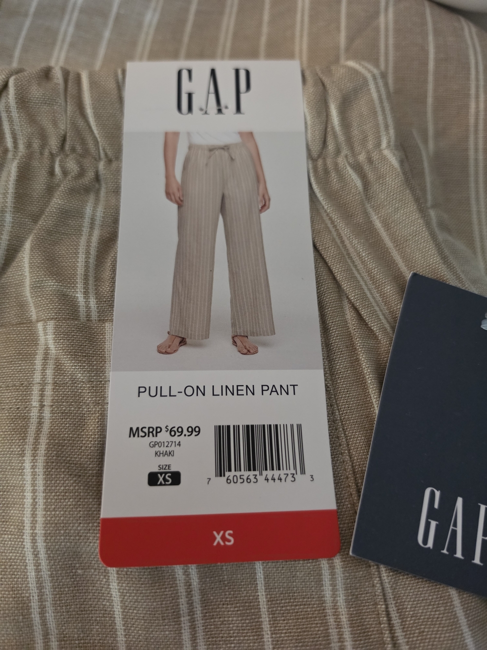 GAP Beige Pinstripe Linen-Blend Drawstring Chinos - Picture 3 of 3